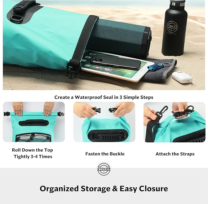 STOVER 5/10/25/30/40/55L Waterproof Dry Bag- Roll-Top Backpack w/Phone Case- - Image 5