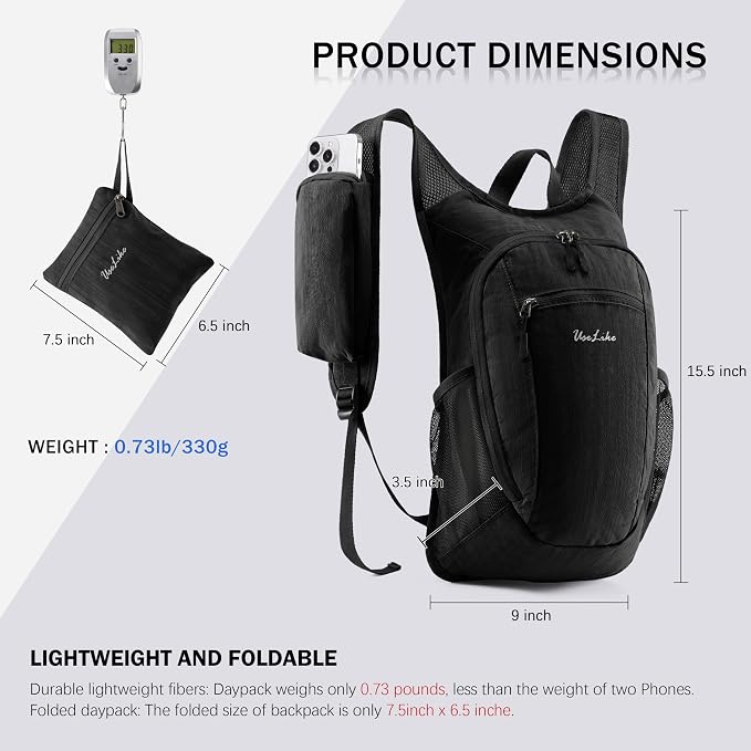 Uselike 10L Small Hiking Backpack Travel Daypack Lightweight Packable Back Pack - Image 6