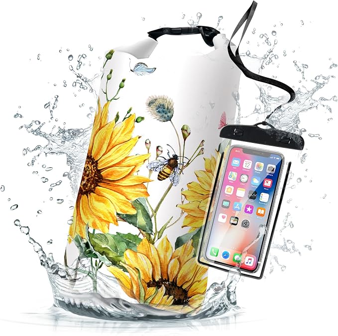 Waterproof Dry Bag, Roll Top Summer Sunflowers Small Waterproof Backpack by Cliduli