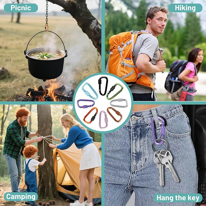 Multi-Pack Aluminum Carabiner Clips, Outdoor Activities - Image 7