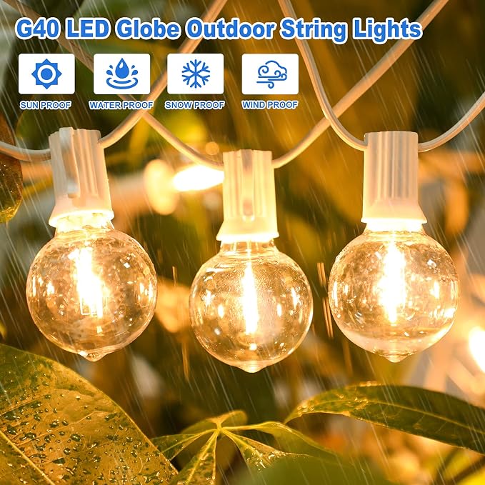 Bosceos Outdoor G40 LED Globe String Lights 50FT Dimmable Shatterproof - Image 5