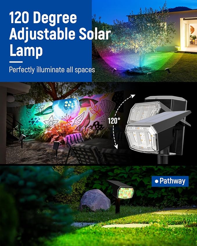 AUDERWIN Solar Spot Lights Outdoor, 9 Lighting Modes RGB, Solar Lights Outdoor - Image 7