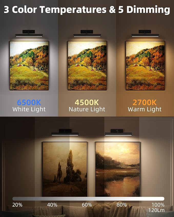 EZVALO 13Inch Wireless Picture Lights, 4000mAh Rechargeable Battery Art Lights - Image 2