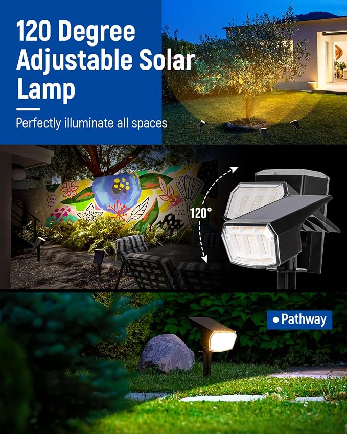 AUDERWIN Solar spotlights Outdoor 63 LED 3 Lighting Modes, IP65 Waterproof - Image 4