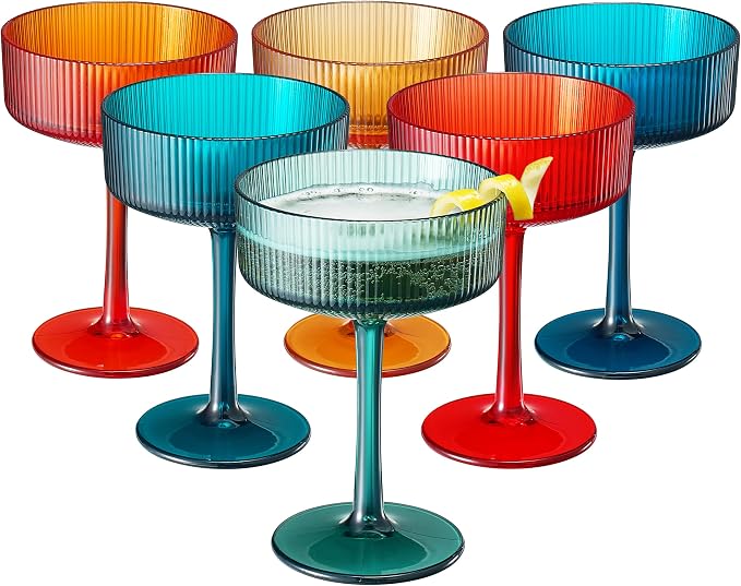Khen Plastic Acrylic Ribbed Vintage Art Deco Martini, Champagne & Cocktail - Image 9