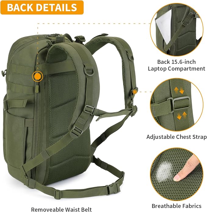 HUNTVP Tactical Backpack for Men 35L Military Backpack MOLLE 1000D Army Daypack - Image 3