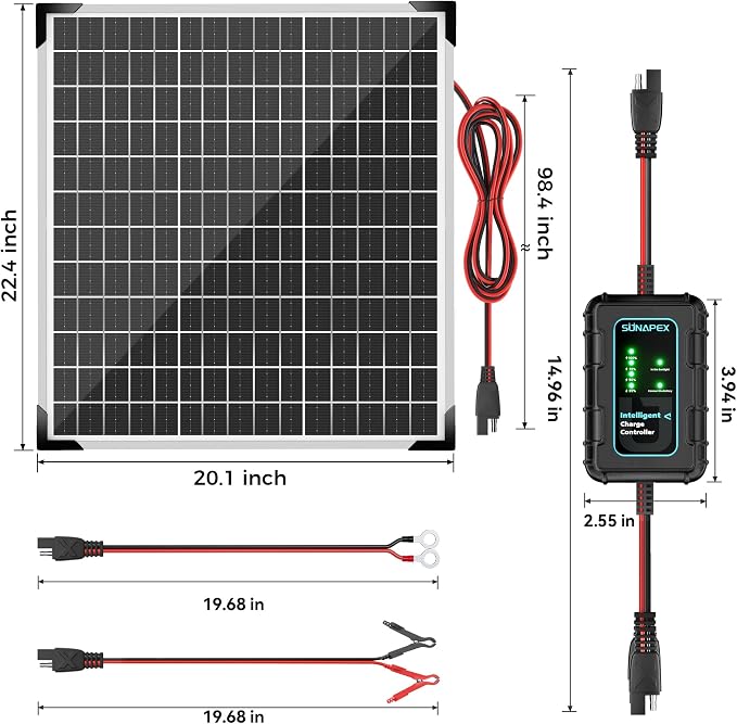 SUNAPEX 50W 12V Solar Battery Charger Maintainer, Waterproof Solar Panel - Image 6
