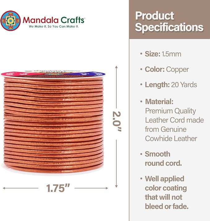 Mandala Crafts Round Genuine Copper Leather Cord - Image 4