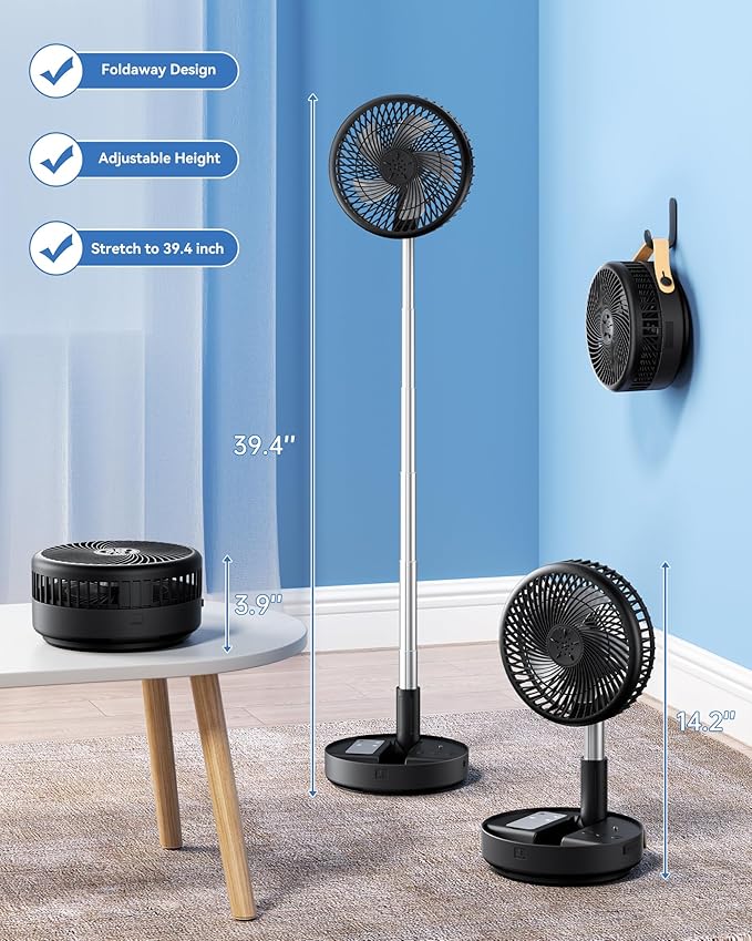 Portable Oscillating Travel Fan, 10400mAh Battery Operated Rechargeable USB - Image 4
