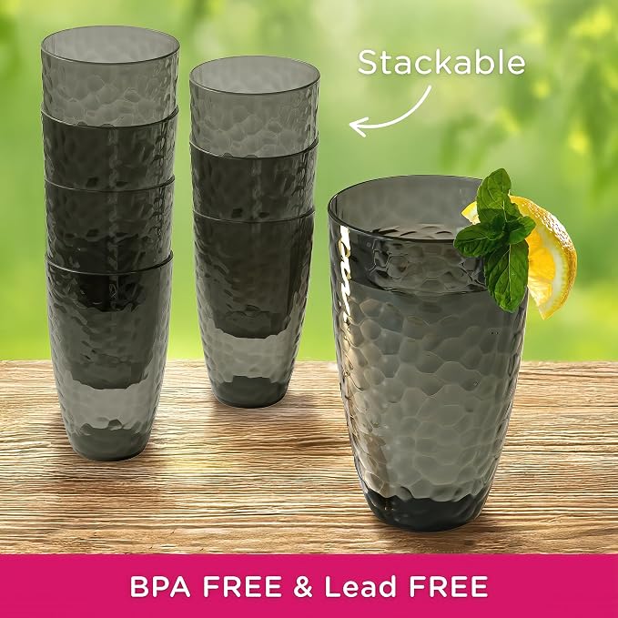 Kate Aspen Smoke Grey Hammered Plastic Tumblers, Plastic Drinking Glasses Set - Image 3