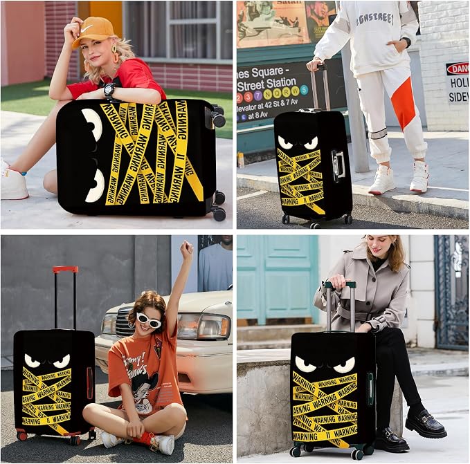 ANNA QUEEN Warning Tape Luggage Cover, Funny Eyes and Yellow Tape Design - Image 7