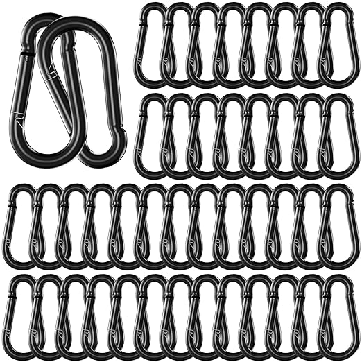50 Pack 3.9" Heavy Duty Carabiner Clips, M10 Black Galvanized Steel Spring Snap by SEUNGCH