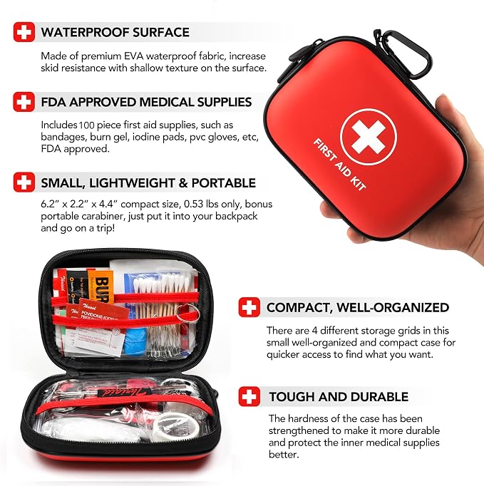 Mini First Aid Kit, 100 Pieces Water-Resistant Hard Shell Small Case - Image 5