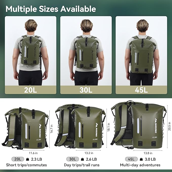 MARCHWAY Roll Top Waterproof Backpack, Floating Dry Bag 20L/30L/45L - Image 5