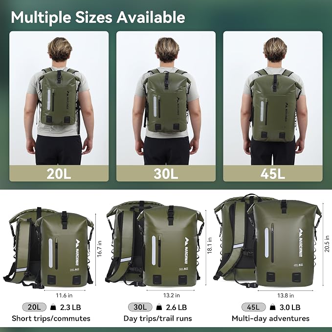 MARCHWAY Roll Top Waterproof Backpack, Floating Dry Bag 20L/30L/45L - Image 5