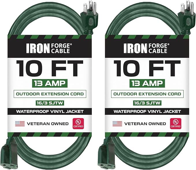 Iron Forge Cable 2 Pack Weatherproof 10 Ft Outdoor Extension Cord by IronForgeCable
