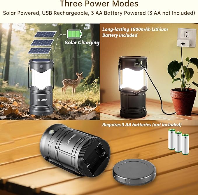 Lichamp 4-Pack Solar Camping Lantern, USB Rechargeable LED Lanterns Battery - Image 2