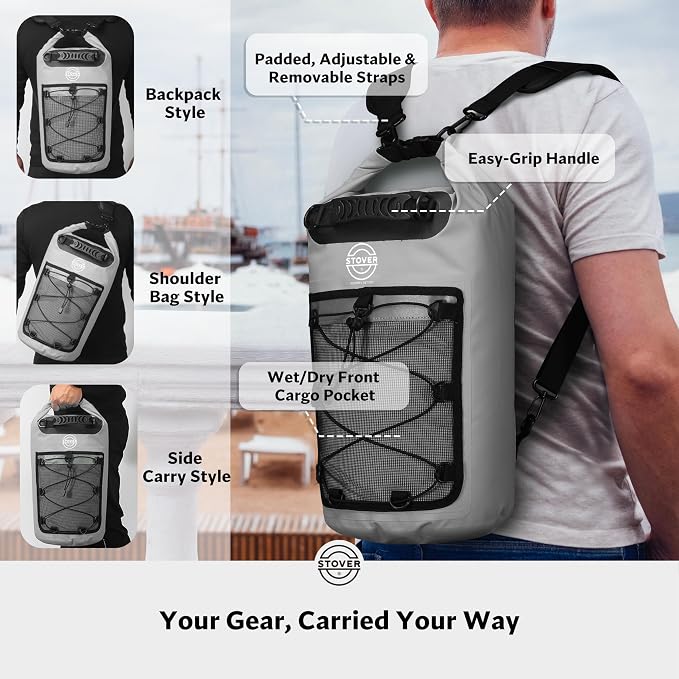 STOVER 5/10/25/30/40/55L Waterproof Dry Bag- Roll-Top Backpack w/Phone Case- - Image 3
