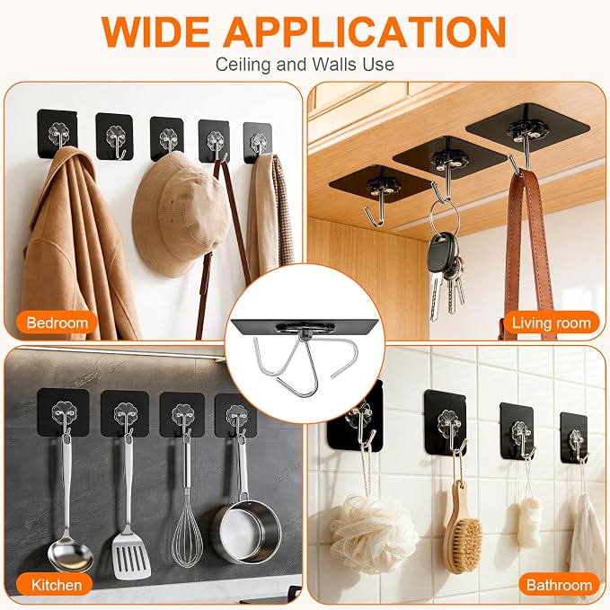 DDMY Adhesive Hooks for Hanging Heavy Duty 2026 Upgraded Black 24 Pack Sticky - Image 3