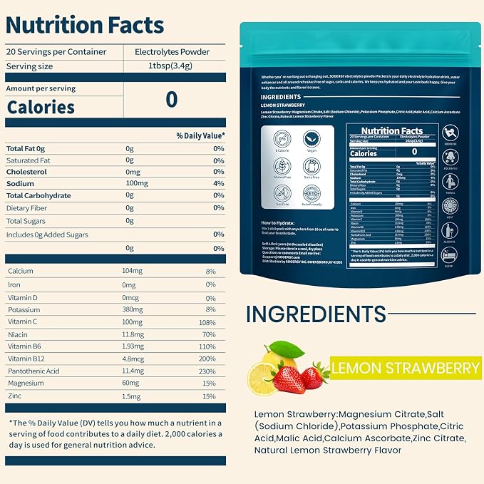 Electrolytes Powder Packets Sugar Free Hydration Packets, Liquid Daily IV - Image 2