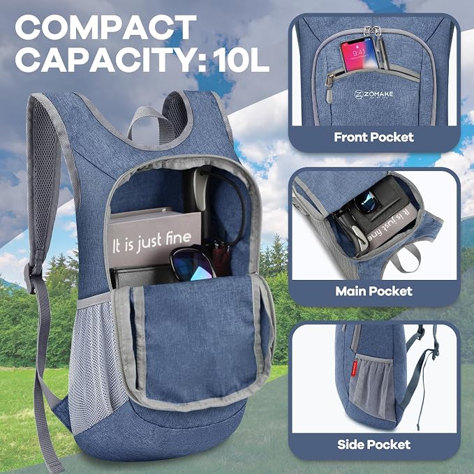 ZOMAKE Ultra Lightweight Packable Backpack 10L, Small Foldable Backpacks Hiking - Image 3