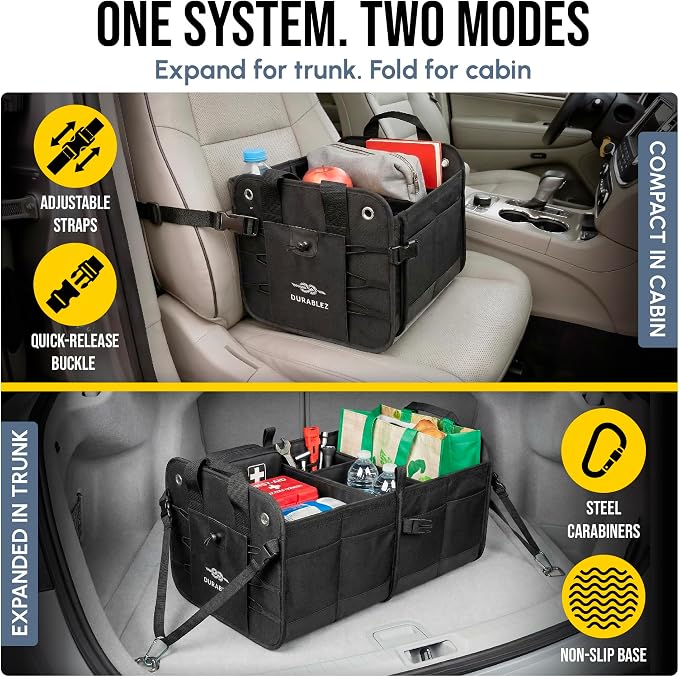 2-Section Trunk Organizer Foldable Car Storage Bin – Compact Dual-Compartment - Image 7