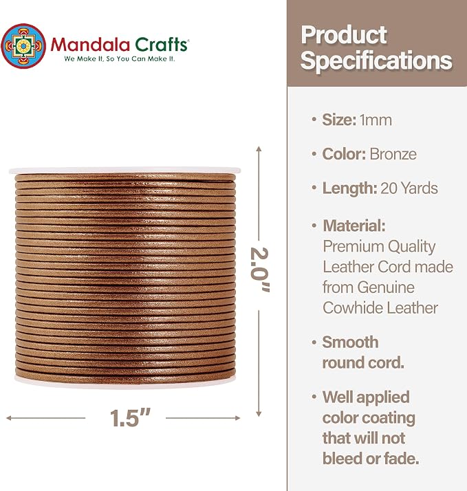Mandala Crafts Round Genuine Bronze Leather Cord - Image 4