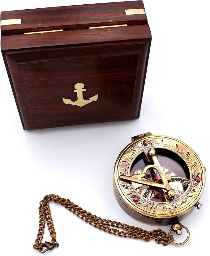 Captain's Brass Sundial Compass – Vintage Marine Nautical Compass, Functional by USHandicrafts