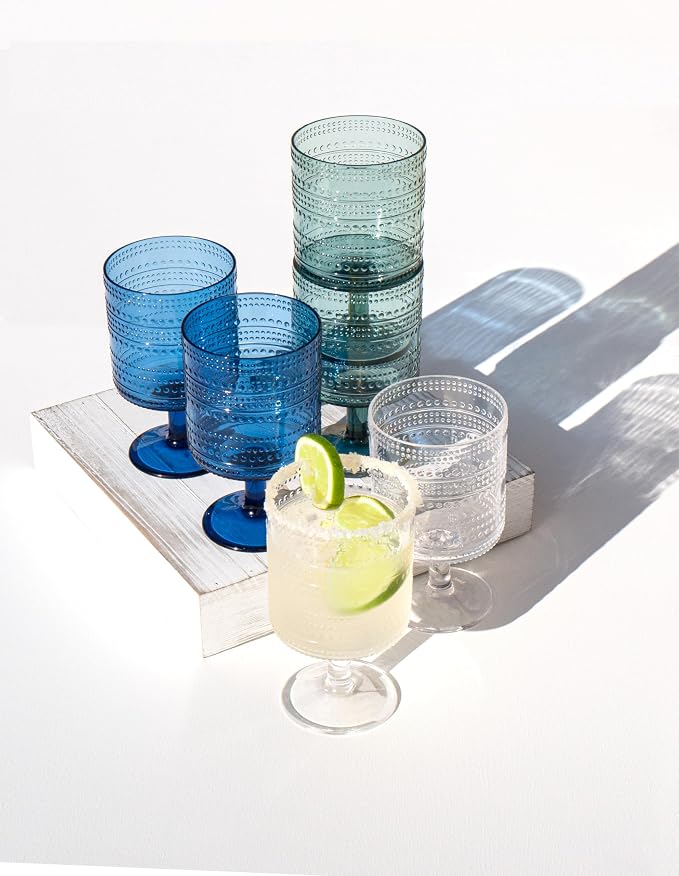 Beaded 14 oz Durable Acrylic Wine Glasses, Shatter-Resistant and - Image 4