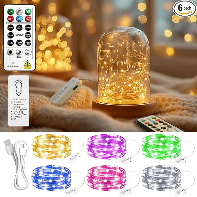 ZSJWL 6 Pack Rechargeable Fairy Lights by ZSJWL