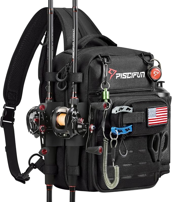 Piscifun Fishing Tackle Backpack, Convertible Sling or Waist Pack, 16-Pocket by Piscifun