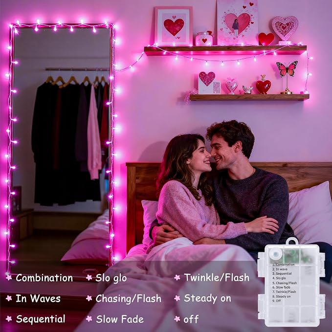 JMEXSUSS 33ft 100 LED Pink Battery Operated Lights - Image 4