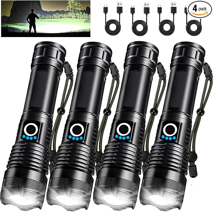 Lylting 4 Pack Rechargeable LED Flashlights High Lumens, 000LM Super Bright by Brightyourwayhome
