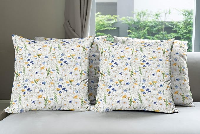 Ambesonne Flower Decorative Throw Pillow Case Pack of 4, Wild Flowers Poppies by Ambesonne