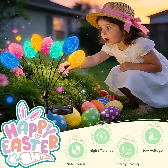 4 Pack 32 Led Solar Easter Egg Lights, Colorful Garden Swaying Firefly Lights - Image 7