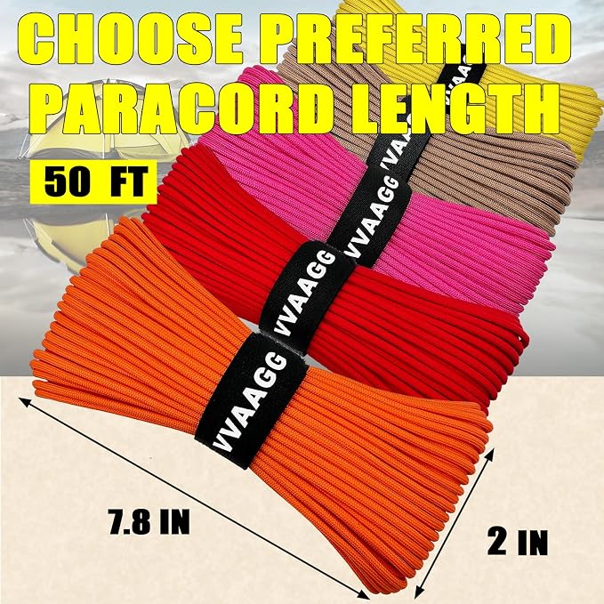 VVAAGG 1000 Orange Paracord 50FT Utility Parachute Cord 4mm Nylon String12 - Image 3