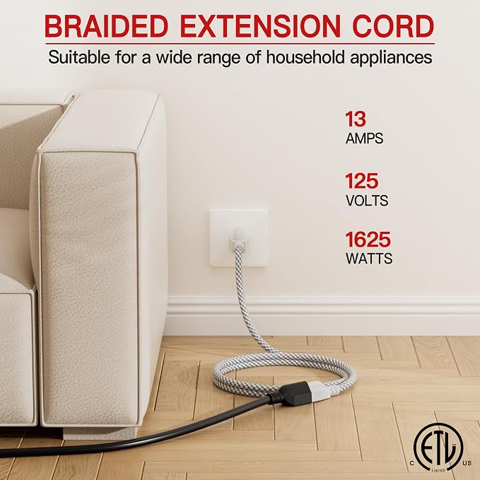 16/3 Braided Extension Cord 15 FT, Braided Extension Cord Flexible & Durable - Image 3