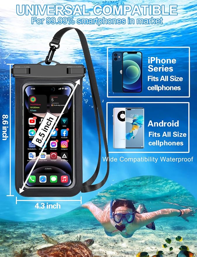 2 Pack Black White Universal Waterproof Phone Pouch, Large Phone Waterproof - Image 3