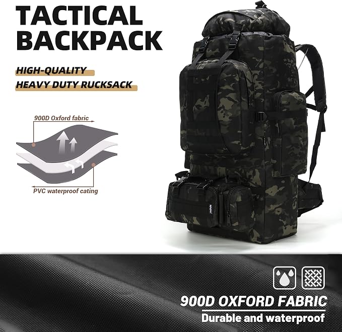100L Camping Hiking Backpack, Molle military Tactical rucksack backpack - Image 3