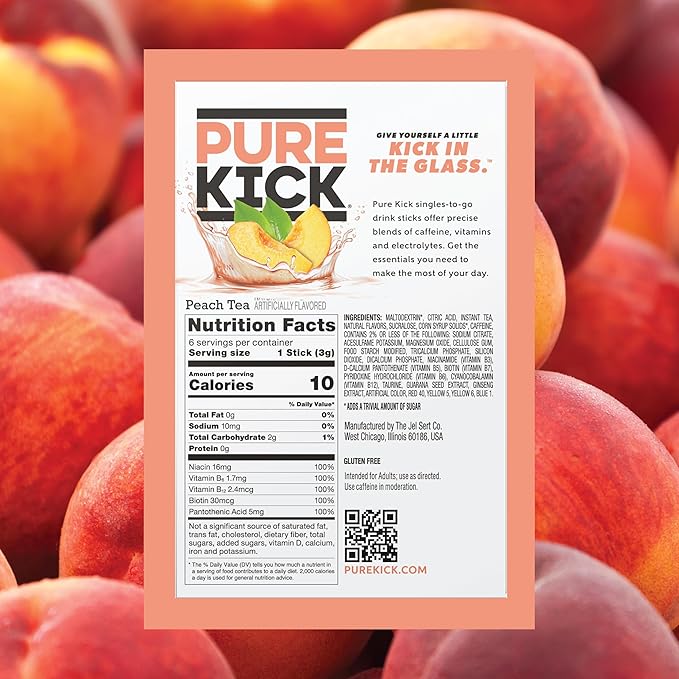 PURE KICK Energy Singles To Go Drink Mix, Peach Tea, Includes 12 Boxes - Image 2