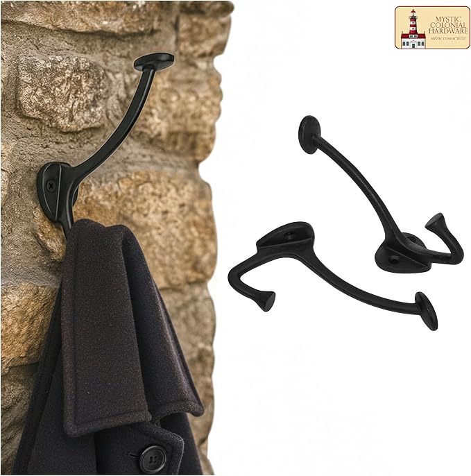 Mystic Colonial Medieval Cast Iron Wall Hooks Pack of 10 Heavy Duty Dual Hooks - Image 8