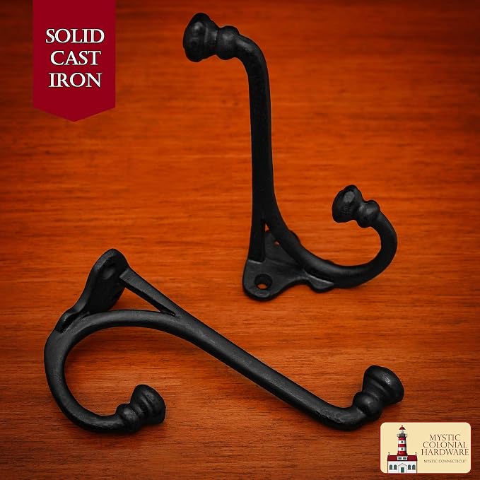 Mystic Colonial Rustic Cast Iron Wall Hooks Heavy Duty Retro Utility Hooks - Image 9
