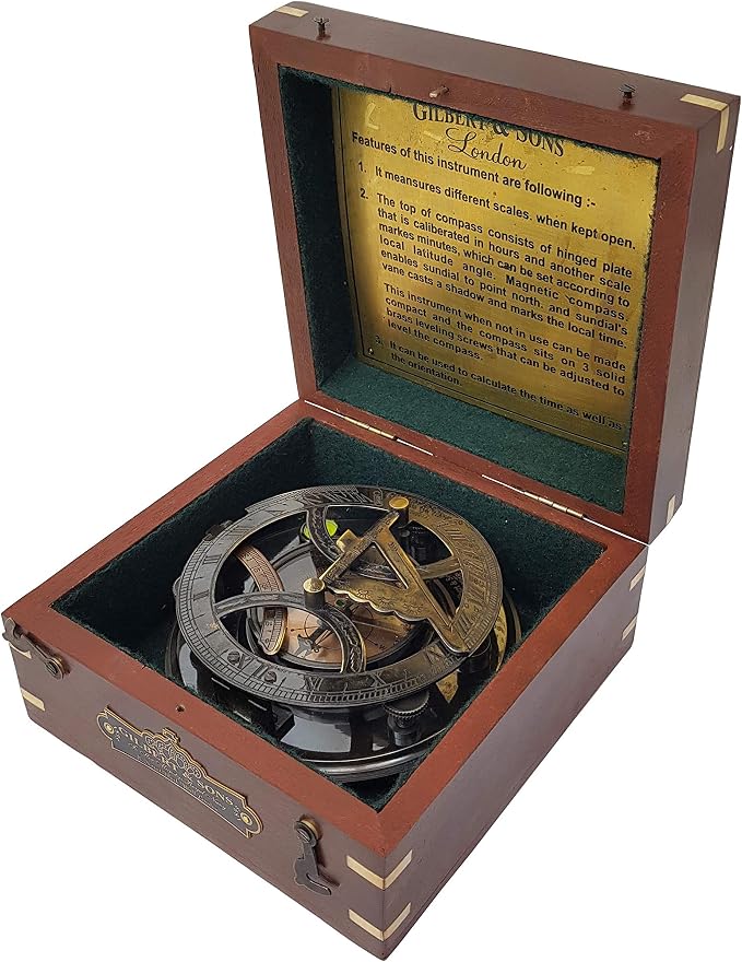 Brass Nautical - 5 inches Large Sundial Compass in Rosewood Case Top Grade - Image 9