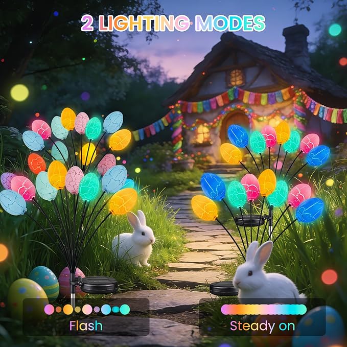 4 Pack 32 Led Solar Easter Egg Lights, Colorful Garden Swaying Firefly Lights - Image 2