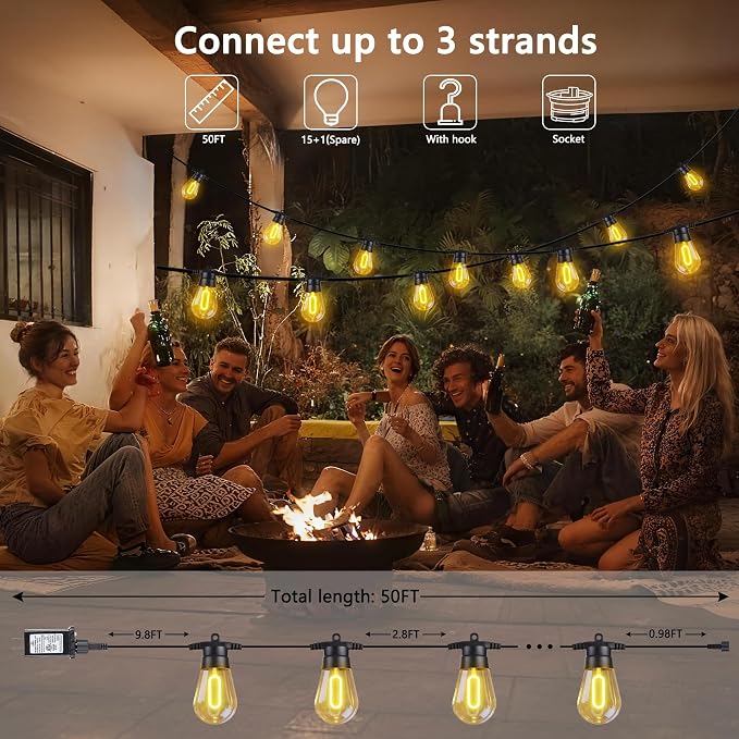 LED Outdoor String Lights, 50FT Patio Lights - Image 3