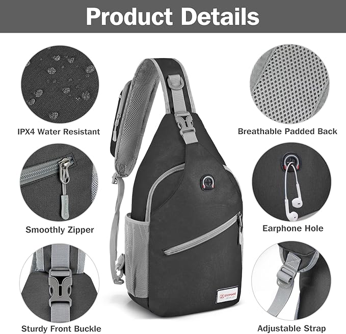 ZOMAKE Sling Bag, Small Crossbody Sling Backpack, Water Resistant Shoulder - Image 4