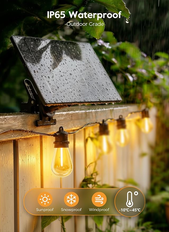 Minetom 163FT Solar String Lights Outdoor Waterproof, 52 LED S14 Shatterproof - Image 3