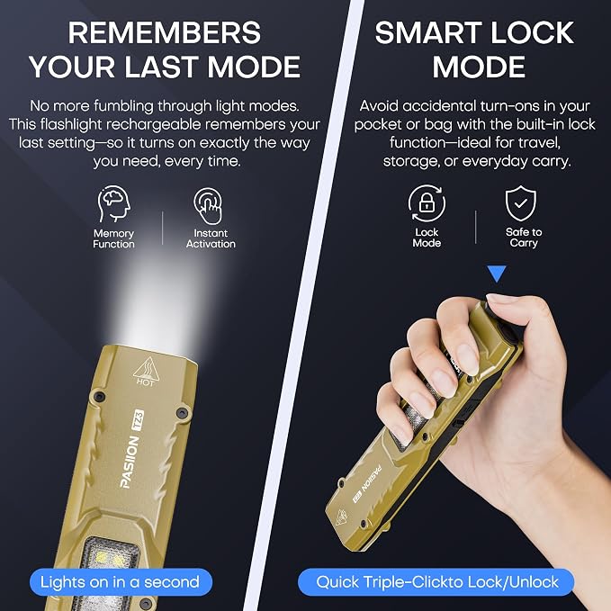 EDC Tactical Flashlight, Flat Flashlights Rechargeable, Dual-Switches LED Small - Image 4