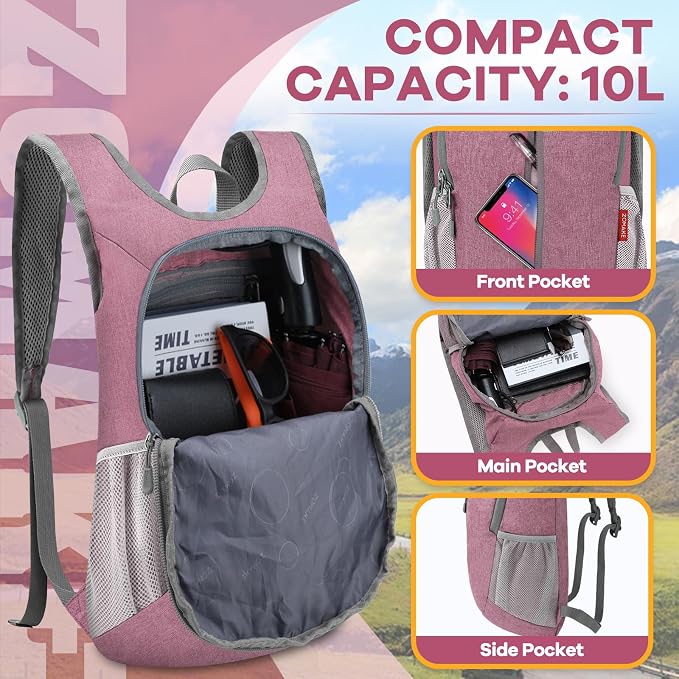 ZOMAKE 10L Ultra Lightweight Packable Backpack, Small Daypack Light Foldable - Image 3