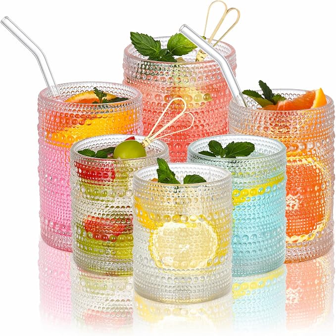 HomeVogue Hobnail Drinking Glasses Set of 12, 12oz & 15oz Vintage Glassware Set - Image 4